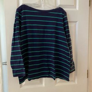 Lands End navy long sleeve boatneck tee with green stripes. Size 2X.